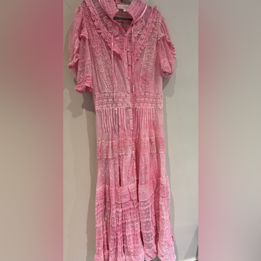 LoveShackFancy Pink Lace Tiered Maxi Dress - Picture 3 of 3